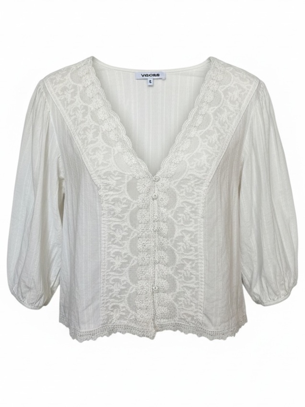 Vigoss Ivory Lace V-Neck Button Front Blouse - S